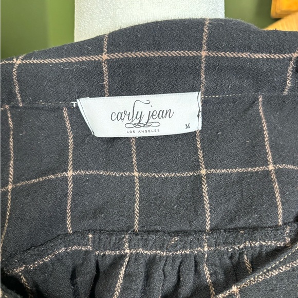 Black Carly Jean LA Boutique Windowpane Boxy Babydoll Button-Up Top Shirt - Picture 3 of 4